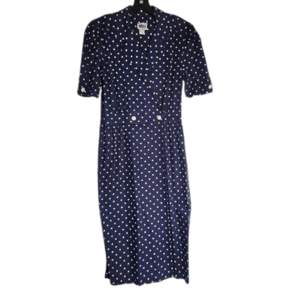 Navy Polka Dot Midi Dress